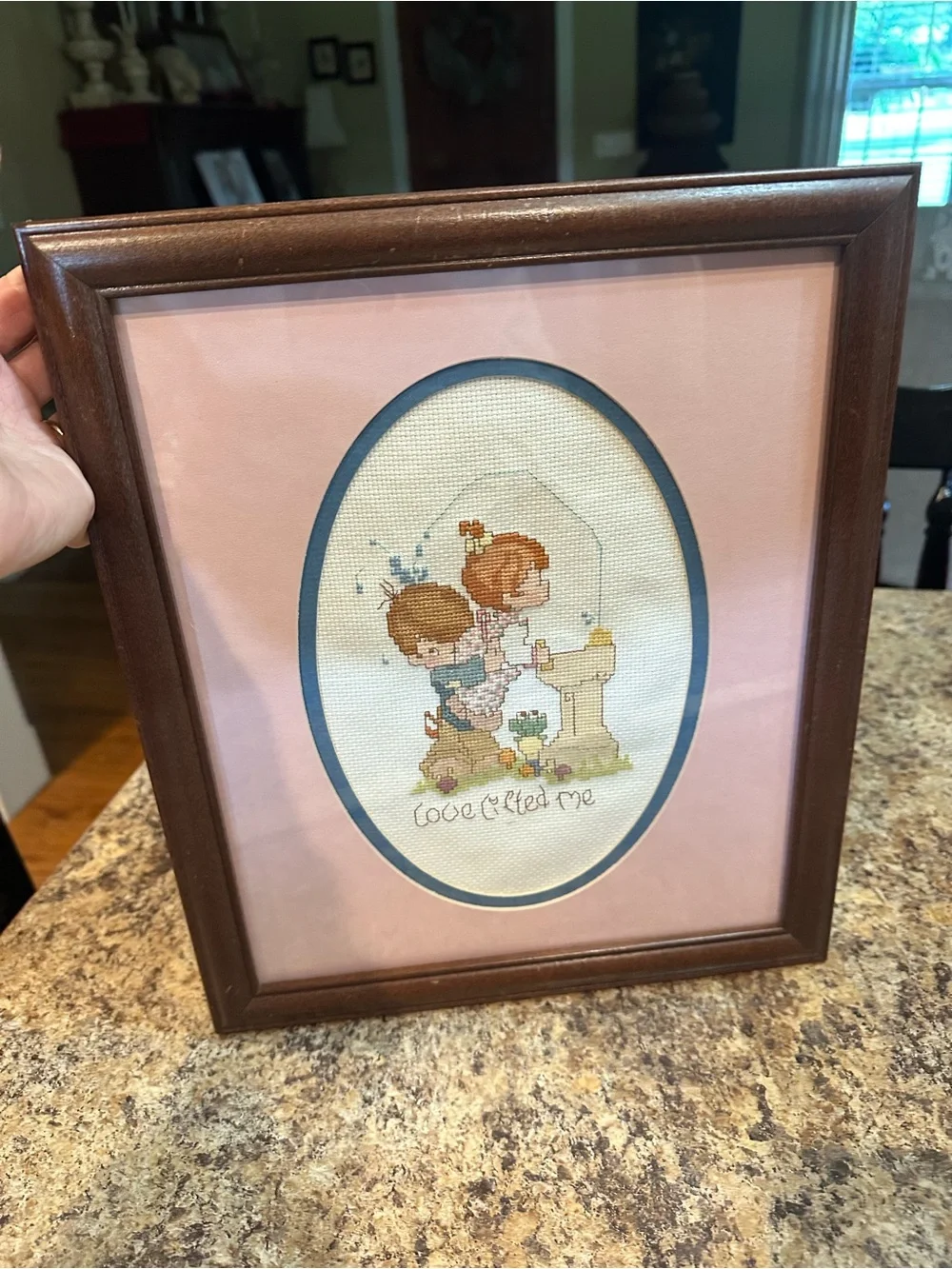 PRECIOUS MOMENTS VINTAGE Framed Cross-Stitch Wall Art - Love Lifted Me-